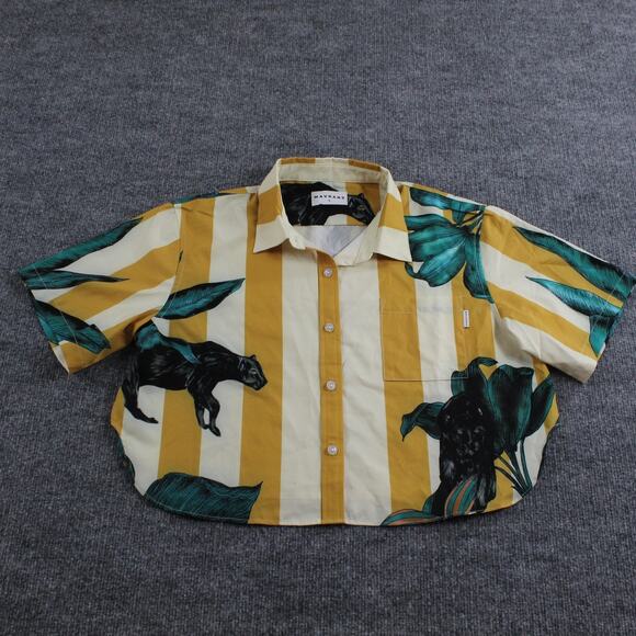 Mavrans Top Womens Large Pantera Crop Striped Button Up Tropical Summer Cruise - Picture 4 of 12